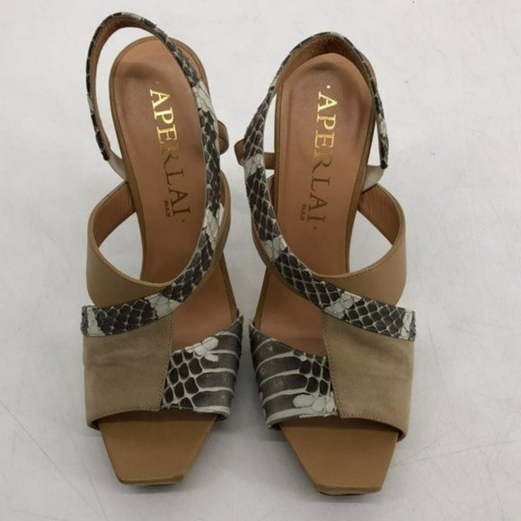 Aperlai Paris python suede nude tan sling back high heels 39 - Picture 3 of 7